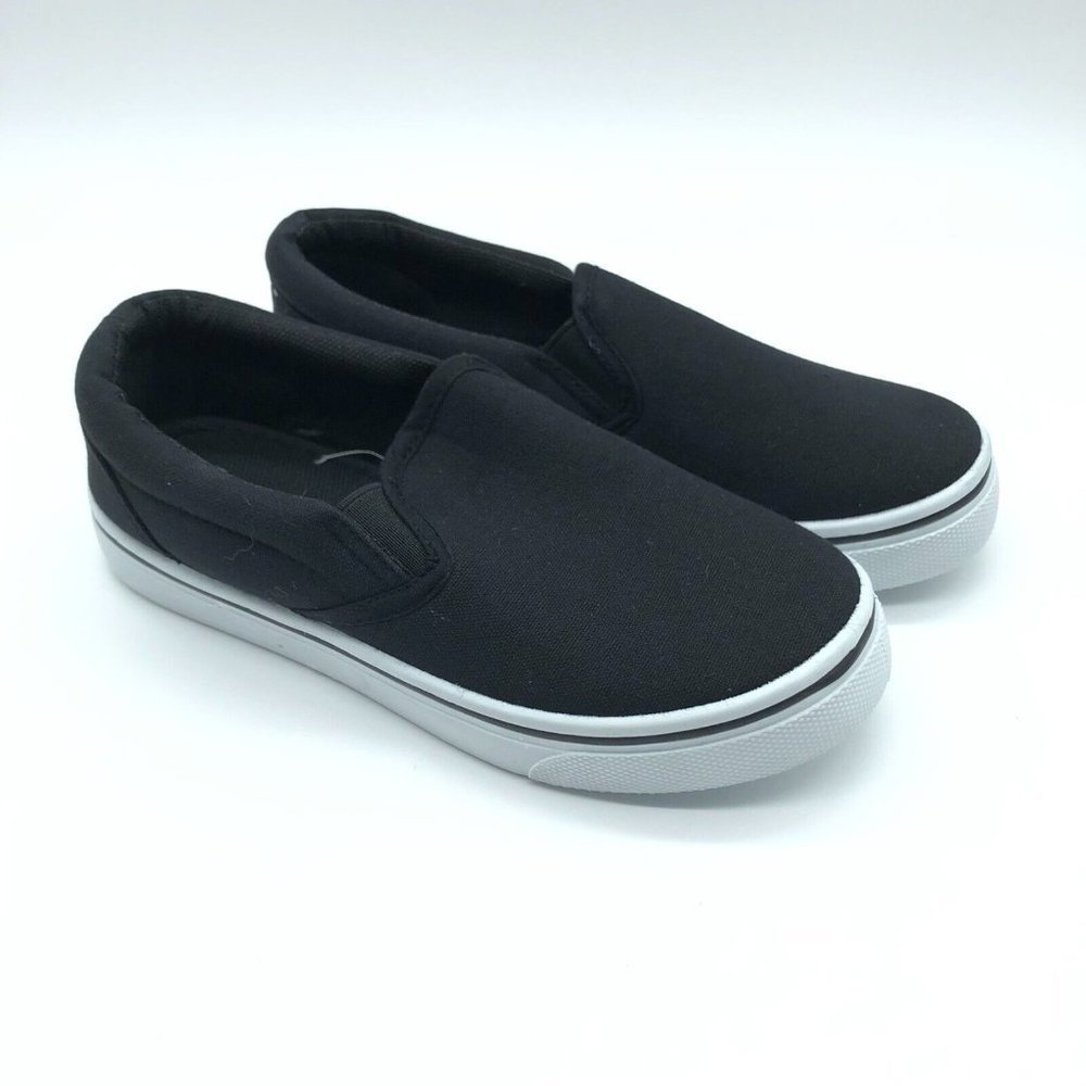 Navig8 Boys Girls Slip On Sneakers Canvas Basic Black Size 1